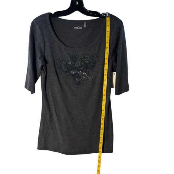 Caslon Womens Charcoal Gray Cotton Embellished Scoop Neck Top L Nordstrom - Picture 8 of 9